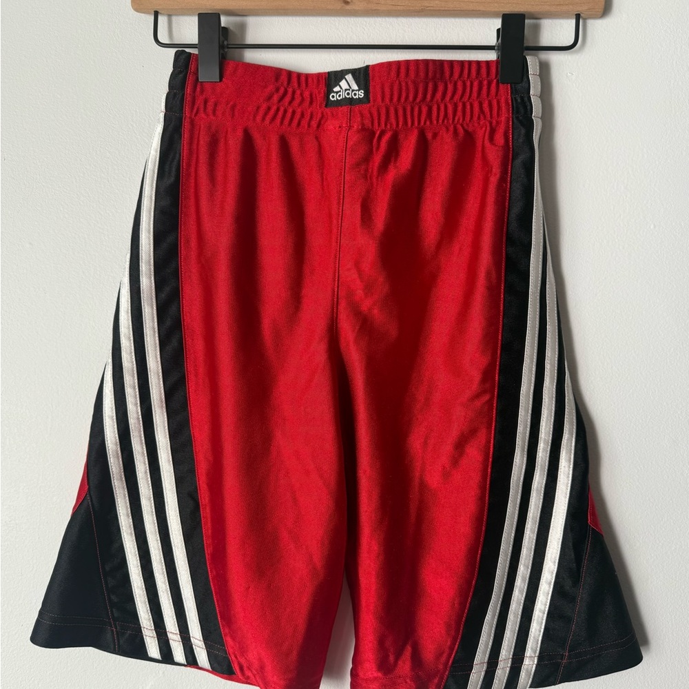 Adidas Red and Black Athletic Shorts with Classic Stripes